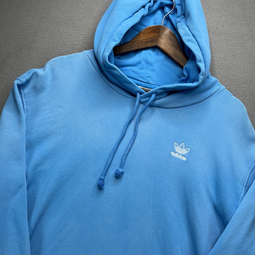 Adidas Originals Trefoil Hoodie Mens M Light Blue Cotton Pullover Sweatshirt